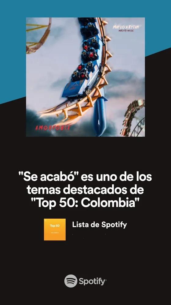 Tarjeta de Spotify: «Se acabó» es uno de los temas destacados de «Top 50: Colombia»