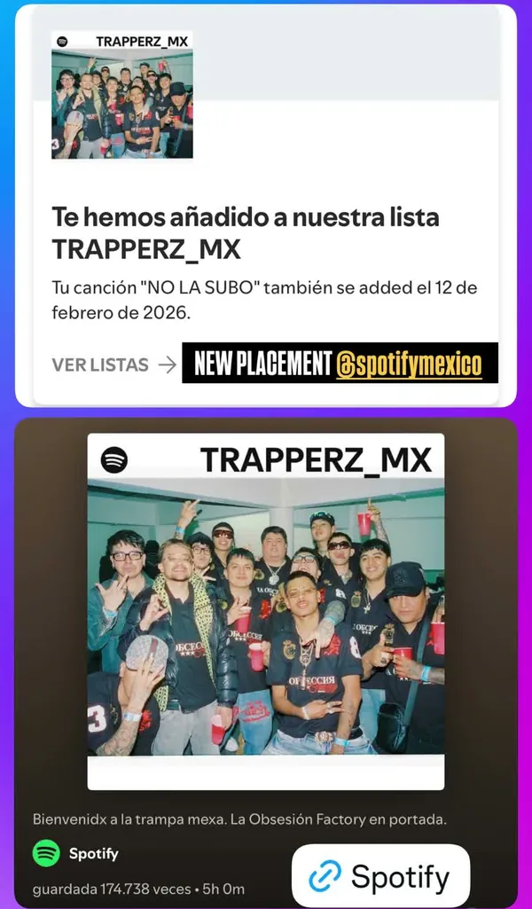 Aviso de Spotify: un tema añadido a la lista TRAPPERZ_MX