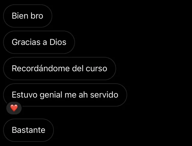 Mensajes de Instagram: «Bien bro», «Gracias a Dios», «Recordándome del curso», «Estuvo genial me ah servido», «Bastante»
